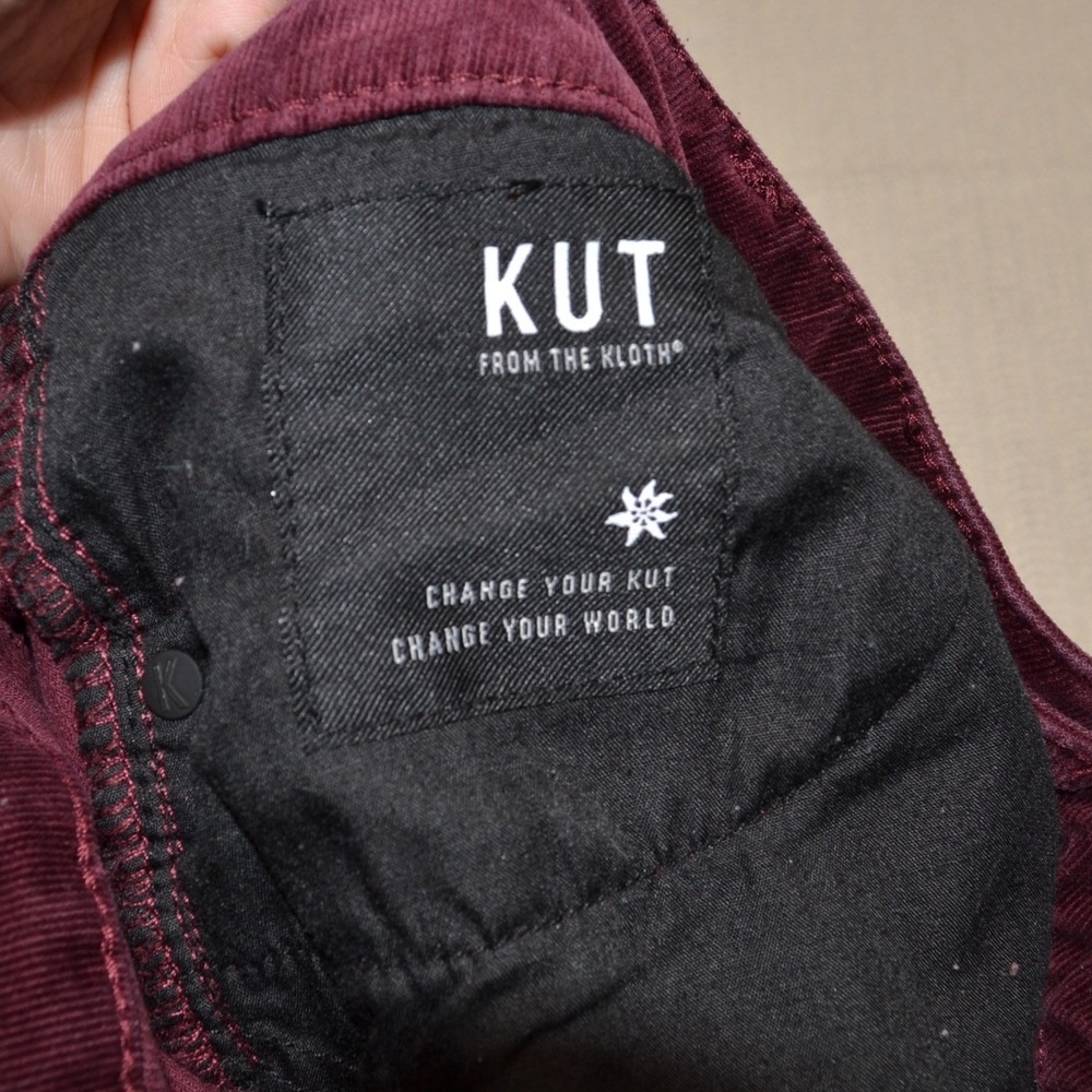Kut from the Kloth Catherine Boyfriend Corduroy Pants Burgundy Womens 12 Maroon - Picture 6 of 7